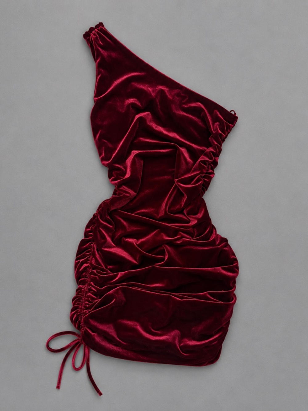 House of Harlow 1960 Burgundy Velvet Ruched One Shoulder Mini Dress – Size S